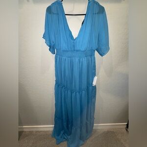 VENUS Sky Blue V-Neck Tiered Maxi Dress